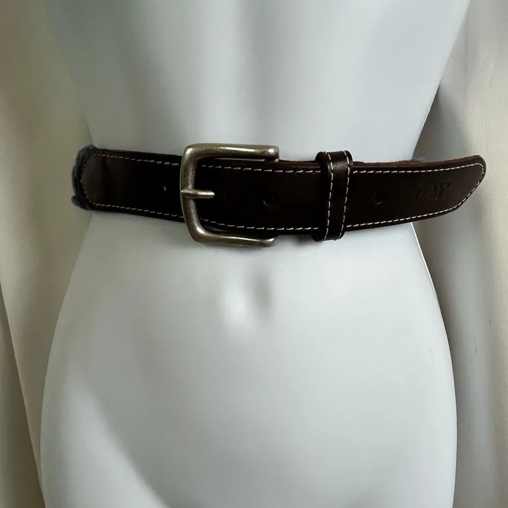 Vineyard Vines Mens blue and Brown Leather Belt size 42